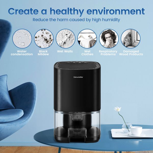 1000ml Small Dehumidifier Portable Moisture Absorber Compact Quiet Home Humidity Trap Bathroom Bedroom Closet Car Dehumidification System with LED Light