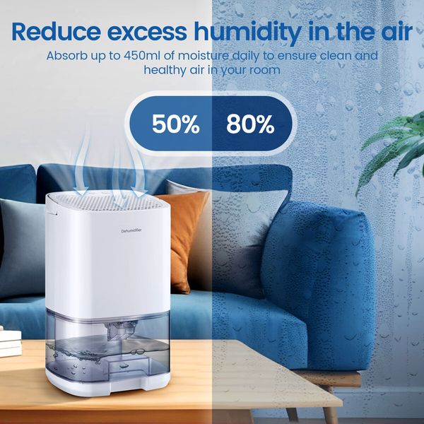 1000ml Small Dehumidifier Moisture Absorber Portable Compact Quiet Humidity Trap Home Bathroom Bedroom Closet Car Dehumidification System with LED Light