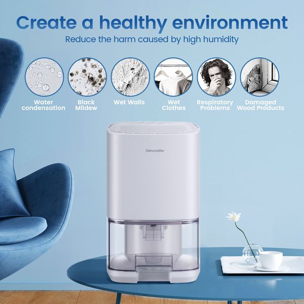 1000ml Small Dehumidifier Moisture Absorber Portable Compact Quiet Humidity Trap Home Bathroom Bedroom Closet Car Dehumidification System with LED Light