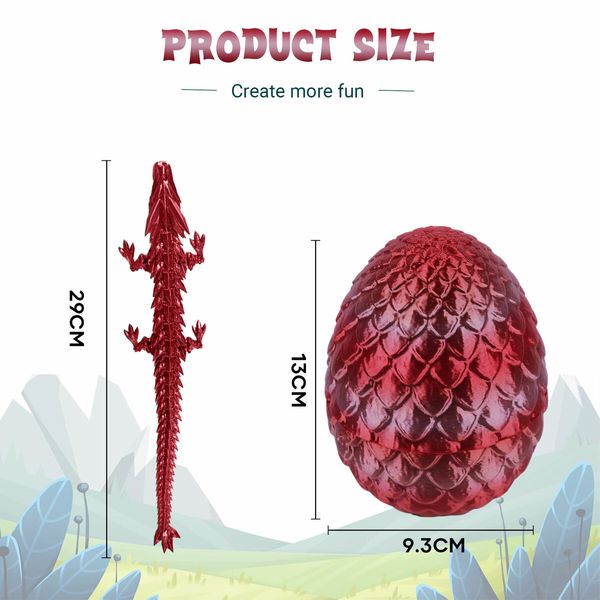 Articulated Dragon Egg 3D Printed Gift Laser Printing Flexible Fidget Toys Home Office Executive Desk Table Decor Surprise Easter Birthday Christmas