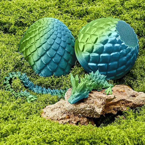 Large 3D Printed Dragon in an egg Flexible Fidget Toys Easter Surprise Christmas Birthday Gifts Home Office Desk Decor Model Multicolour