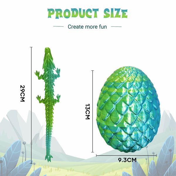 Large 3D Printed Dragon in an egg Flexible Fidget Toys Easter Surprise Christmas Birthday Gifts Home Office Desk Decor Model Multicolour