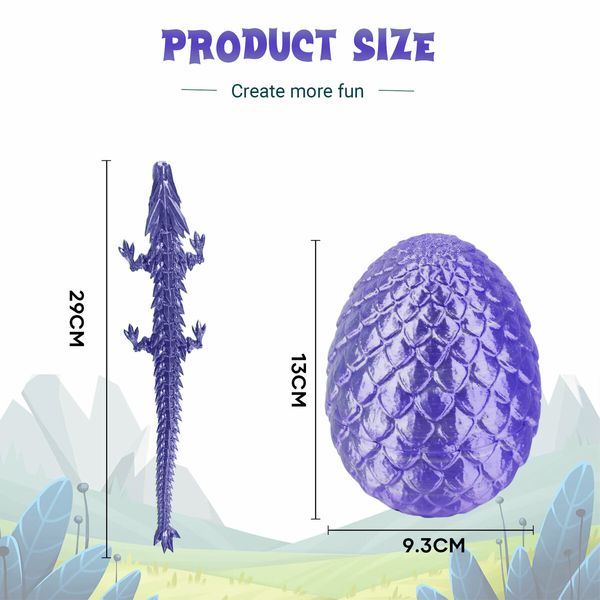 3D Printed Easter Egg Mystery Crystal Dragon in an Eggs Fidget Toys Laser Printing Model Surprise Gifts for Children Birthday Christmas Decoration