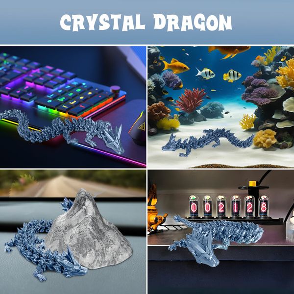 Large 3D Printed Crystal Dragon Magic Fidget Toy Home Decor Articulated Laser Printing Figurine for Autism ADHD Children Christmas Birthday Gifts