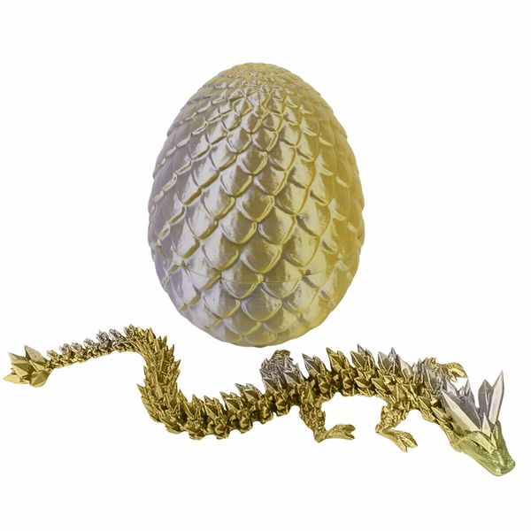 3D Printed Dragon Golden Easter Egg Fun Fidget Toy Surprise Gift Home Office Desk Decor Laser Printing Model for Christmas Birthday Children