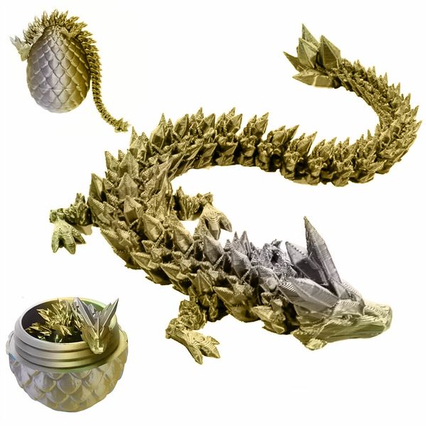 3D Printed Dragon Golden Easter Egg Fun Fidget Toy Surprise Gift Home Office Desk Decor Laser Printing Model for Christmas Birthday Children