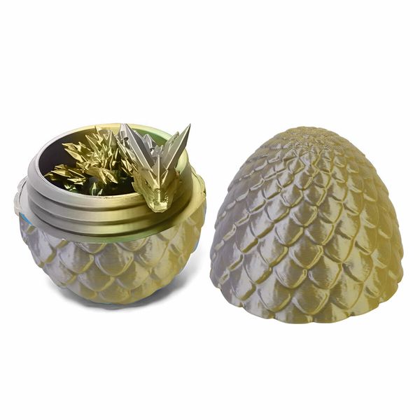 3D Printed Dragon Golden Easter Egg Fun Fidget Toy Surprise Gift Home Office Desk Decor Laser Printing Model for Christmas Birthday Children