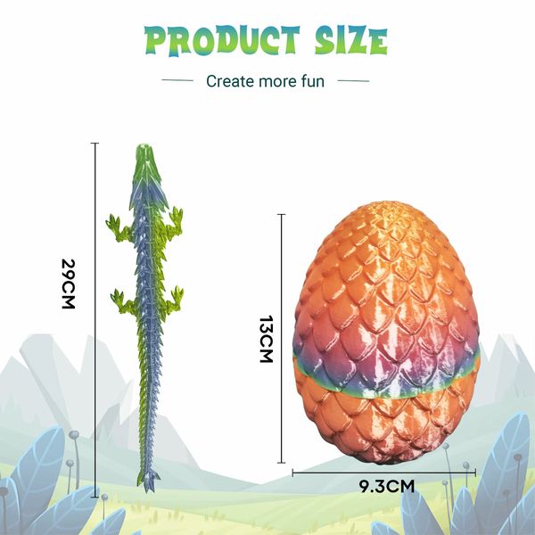 29cm 3D Printed Dragon Egg Laser Printing Crystal Articulated Fidget Toy Home Office Desk Decor Easter Christmas Birthday Gift Multicolour Childrens