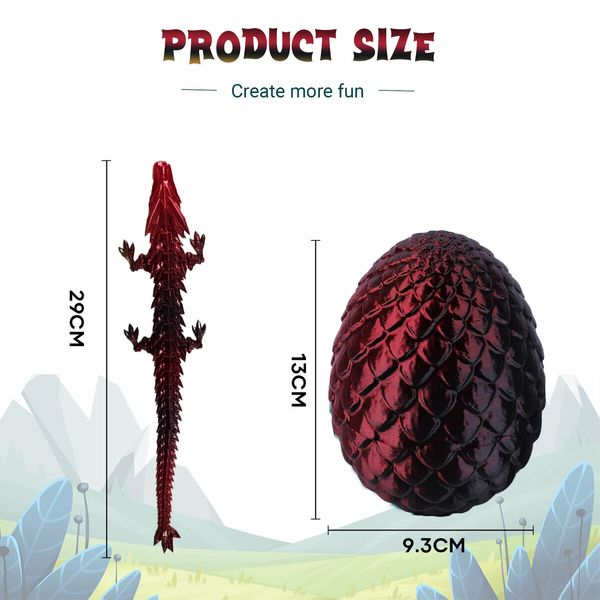 3D Printed Black Red Dragon in an egg Laser Printing Articulated Fidget Toy Flexible Home Office Desk Decor Easter Christmas Birthday Gift Childrens