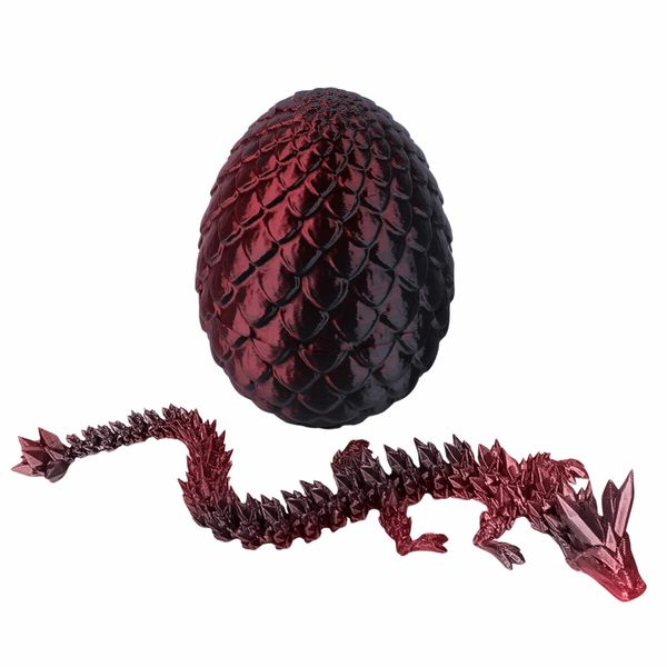 3D Printed Black Red Dragon in an egg Laser Printing Articulated Fidget Toy Flexible Home Office Desk Decor Easter Christmas Birthday Gift Childrens