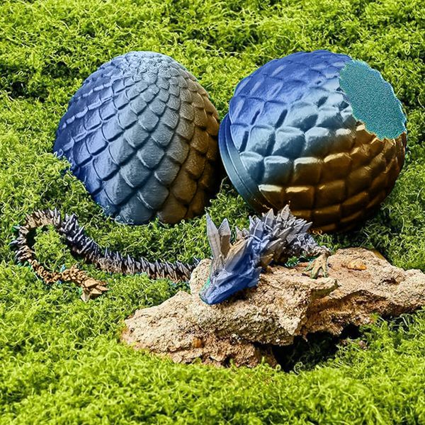 3D Printed Dragon Egg Articulated Crystal Fidget Toys Mystery Laser Printing Easter Birthday Christmas Gift for Autism Children Multicolour Model