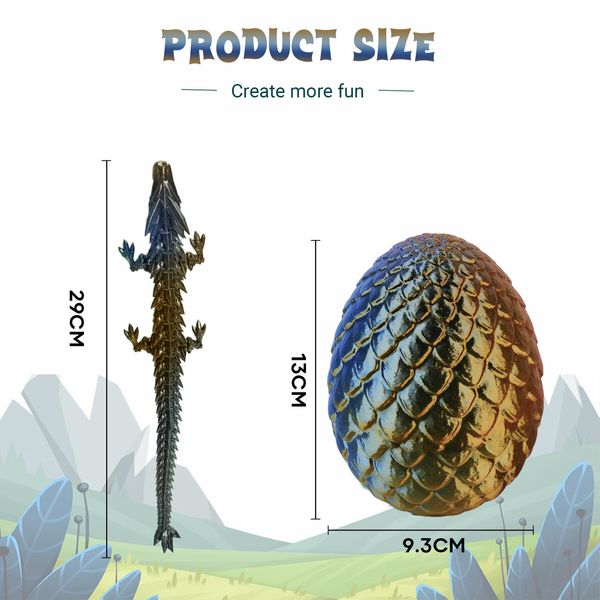 3D Printed Dragon Egg Articulated Crystal Fidget Toys Mystery Laser Printing Easter Birthday Christmas Gift for Autism Children Multicolour Model