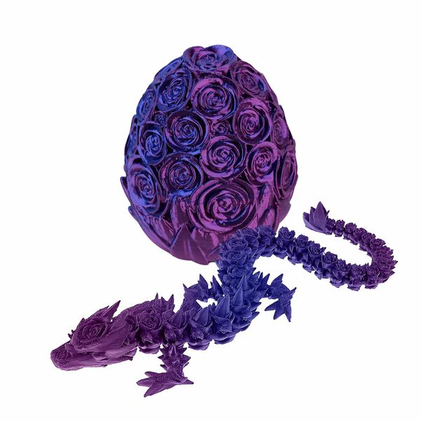 Dragon Egg 3D Printed Rose Easter Eggs Crystal Scale Model Full Articulated Figurine Gifts Fidget Toys for Childrens Birthday Christmas