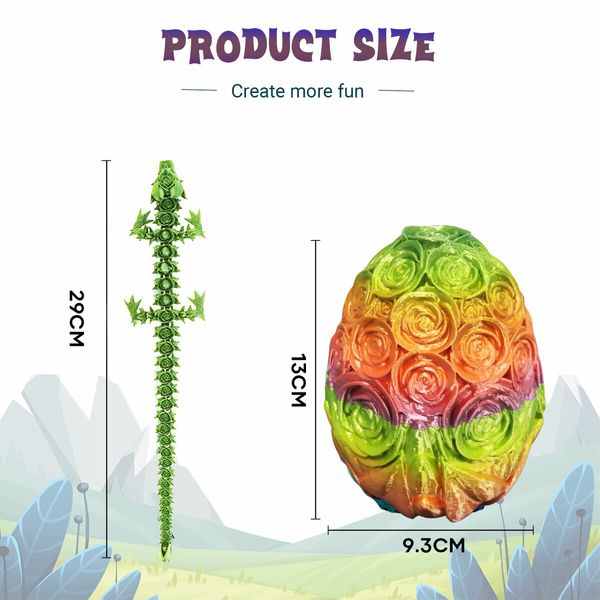 29cm Dragon Egg 3D Printed Rose Easter Eggs Full Articulated Crystal Scale Model Figurine Gifts Fidget Toys for Childrens Birthday Christmas