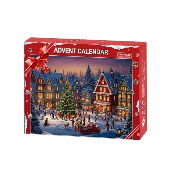 Advent Calendar Christmas Puzzles, 24 Boxes, 1008 Pieces, Educational Retro Jigsaw Puzzles, Christmas Countdown Puzzles, Gifts for Family, Kids, Teens