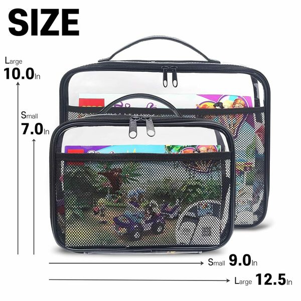 Toy Zippered Blocks Set Storage Bags,4Pcs Large PVC Storage Organizer Bags with Mesh Side Pockets