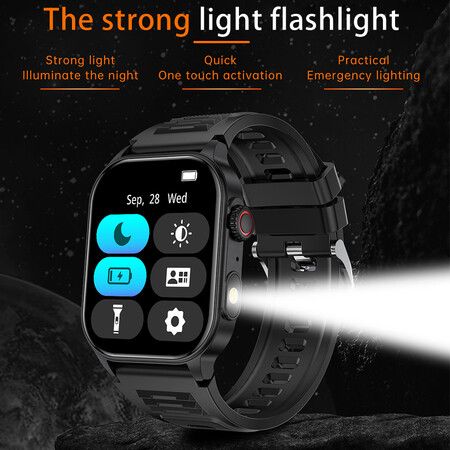 Smart Watch for Men with LED Flashlight, 2.01-inch HD Large Screen with Bluetooth Calling 100+ Sports Modes Fitness Activity Tracker