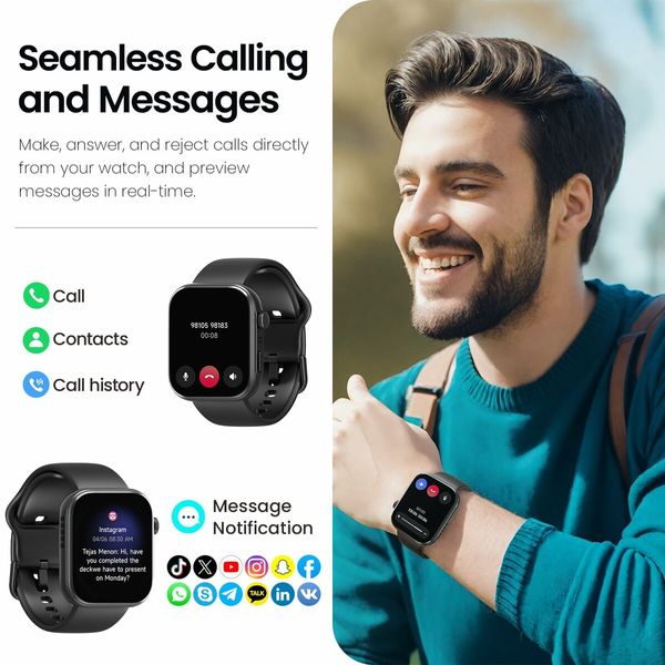 Smartwatch 1.85" AMOLED Ultra-Clear Screen Dynamic Watch Faces Bluetooth Call,100+ Sports Modes Fitness Activity Tracker