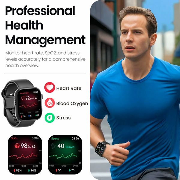 Smartwatch 1.85" AMOLED Ultra-Clear Screen Dynamic Watch Faces Bluetooth Call,100+ Sports Modes Fitness Activity Tracker