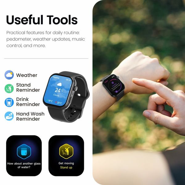 Smartwatch 1.85" AMOLED Ultra-Clear Screen Dynamic Watch Faces Bluetooth Call,100+ Sports Modes Fitness Activity Tracker