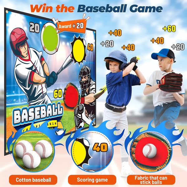 Baseball Games,Toss Target Party Game Kids Outdoor Toys For Age 3+ Baseball Game Mat For Activities Outside Backyard Indoor