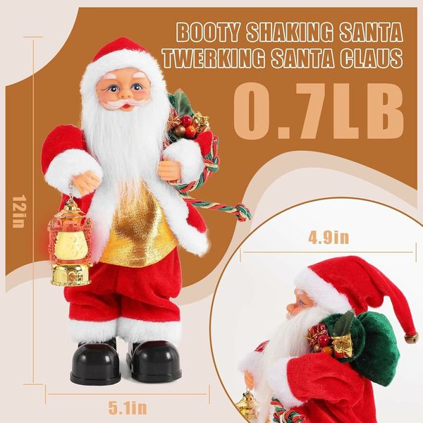 Electric Santa Claus Stuffed Plush Toy with Lighting Handheld Lamps for Kids Family Xmas Gift Decorations