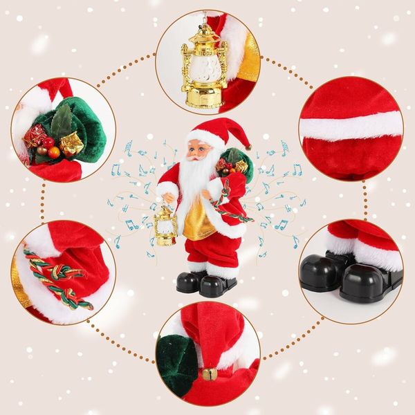 Electric Santa Claus Stuffed Plush Toy with Lighting Handheld Lamps for Kids Family Xmas Gift Decorations