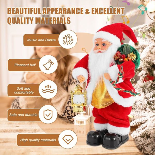 Electric Santa Claus Stuffed Plush Toy with Lighting Handheld Lamps for Kids Family Xmas Gift Decorations