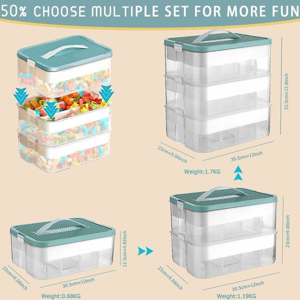 Plastic Storage Organizer for Lego Box Kids Child Toy Stackable Containers with Lids Bins 3 Layers Adjustable Compartments Building Blocks Chest Case