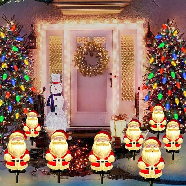 Solar Christmas Garden Stake Lights, Outdoor Waterproof Solar Santa Claus Garden Stake Christmas Pathway Lights