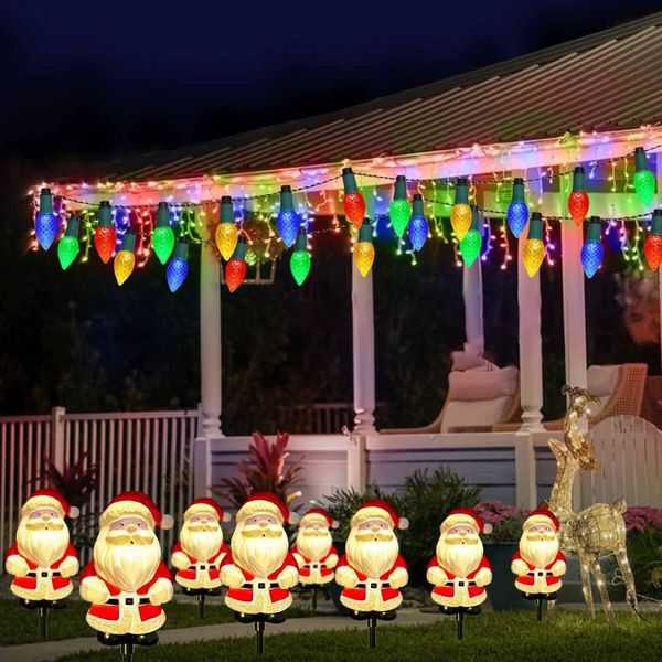 Solar Christmas Garden Stake Lights, Outdoor Waterproof Solar Santa Claus Garden Stake Christmas Pathway Lights