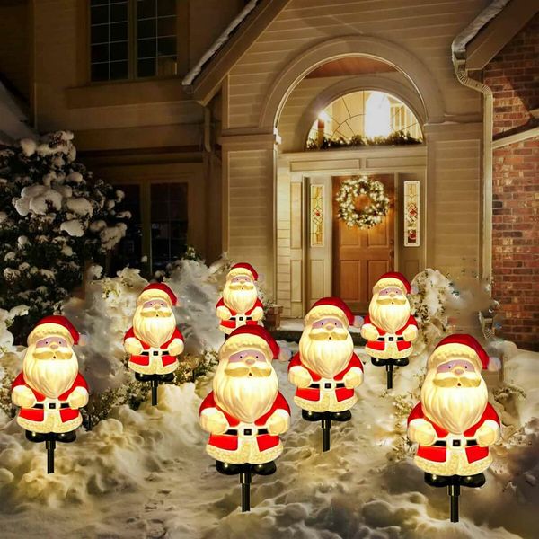 Solar Christmas Garden Stake Lights, Outdoor Waterproof Solar Santa Claus Garden Stake Christmas Pathway Lights