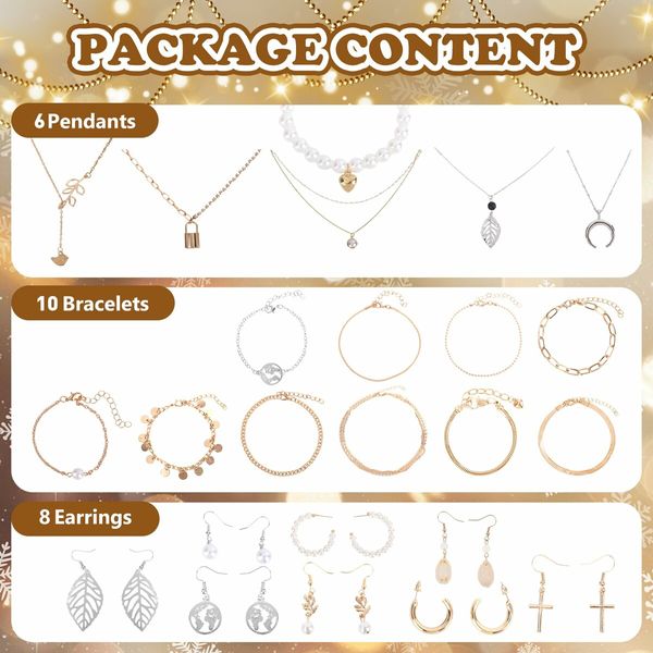 Jewelry Advent Calendar 2024 for Women 24 Days of Christmas Countdown Calendar Fashion Necklaces Earrings Bracelets Xmas Gift