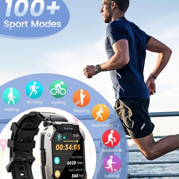 Smart Watches for Men IP68 Waterproof for Swimming, with Answer/Make Calls, Outdoor Tactical Smart Fitness Watch for Android