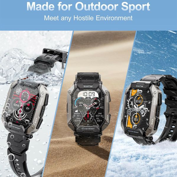 Smart Watches for Men IP68 Waterproof for Swimming, with Answer/Make Calls, Outdoor Tactical Smart Fitness Watch for Android