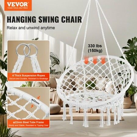 Hammock Hanging Swinging Chair Macramé Hanging Chair for Indoor & Outdoor