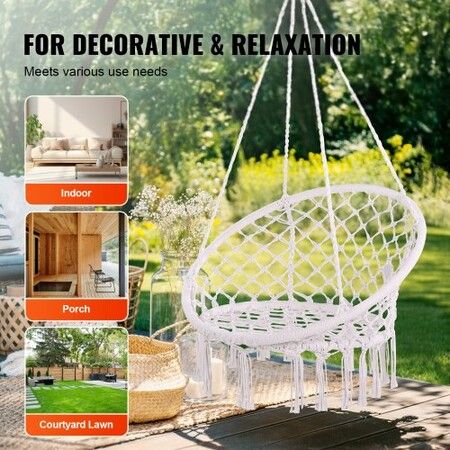 Hammock Hanging Swinging Chair Macramé Hanging Chair for Indoor & Outdoor