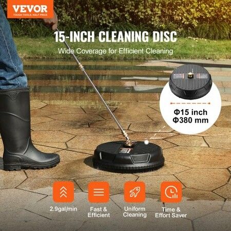 Universal 15" Pressure Washer Surface Cleaner, Pressure Washer Attachment 4000 Max PSI, 1/4" Quick-Connect Connector Concrete Cleaner, Heavy Duty Power Washer for Floor Driveway, Patio,Sidewalk