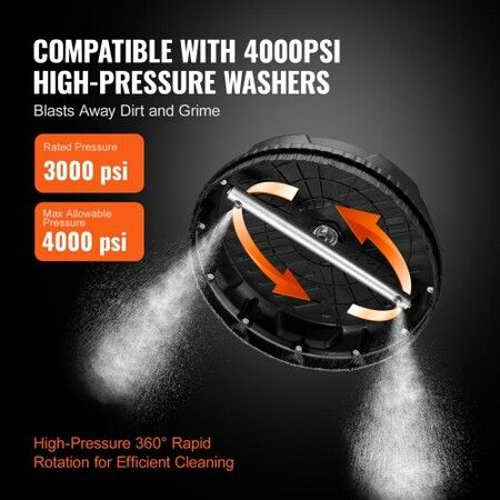 Universal 15" Pressure Washer Surface Cleaner, Pressure Washer Attachment 4000 Max PSI, 1/4" Quick-Connect Connector Concrete Cleaner, Heavy Duty Power Washer for Floor Driveway, Patio,Sidewalk