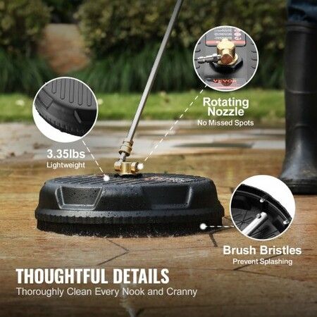 Universal 15" Pressure Washer Surface Cleaner, Pressure Washer Attachment 4000 Max PSI, 1/4" Quick-Connect Connector Concrete Cleaner, Heavy Duty Power Washer for Floor Driveway, Patio,Sidewalk