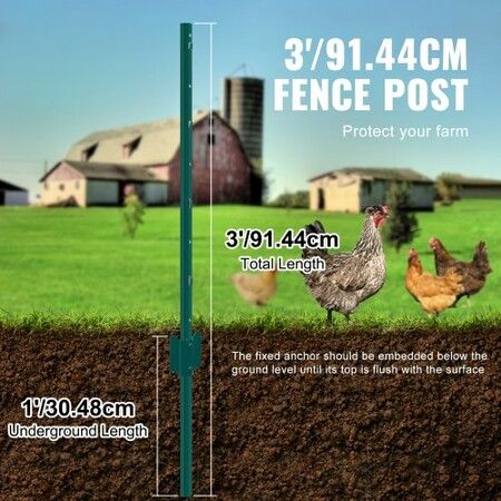 3 Feet Fence Post 10 Pack T-Post Heavy Duty Metal Fence Posts Green