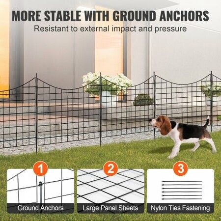 Garden Fence, 75×93 cm Animal Barrier Fence, Underground Decorative Garden Fencing with 6.38 cm Spike Spacing, Metal Dog Fence for the Yard and Outdoor Patio, 5 Pack