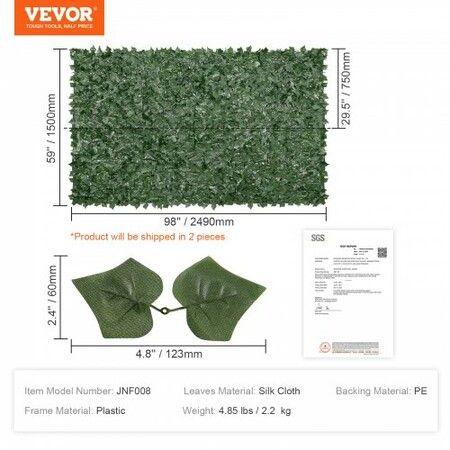 Ivy Privacy Fence, 59 x 98 in Artificial Green Wall Screen, Greenery Ivy Fence with Mesh Cloth Backing and Strengthened Joint, Faux Hedges Vine Leaf Decoration for Outdoor Garden, Yard, Balcony