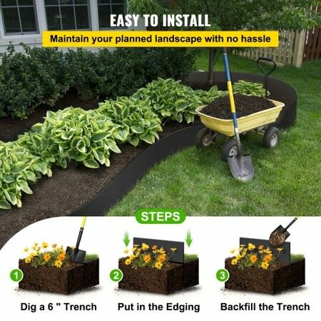 Landscape Edging, 25.4cm Depth 12.2m Total Length, Recycled HDPE Coiled Terrace Board, Flexible Bender Border for Landscaping, Lawn, Garden, Yard, Against Invading Weeds, Black