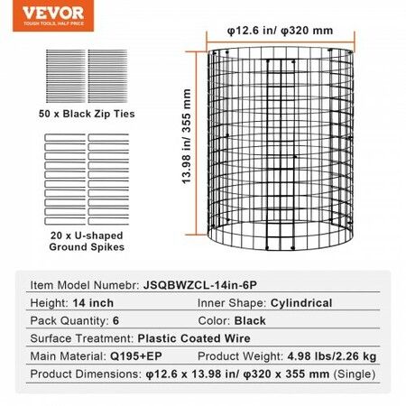 6 Pack Plant Protector from Animals 320mm Dia. x 355mm H Metal Plant Cage