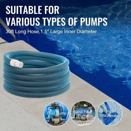 Heavy Duty Swimming Pool Hose, 1-1/2-Inch x 30-Feet, Pool Vacuum Cleaning Hose, Compatible with Above Ground Pool In-Ground Pool Sand Filter Pump Pool Pump Pool Skimmer Various Cleaning