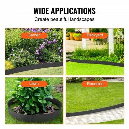 Steel Landscape Edging, 5-pack Steel Garden Edging Borders, 39" L x 3" H Strips, Hammer-in Edging Border, Bendable Metal Landscape Edging for Yard, Garden, Lawn, 3.15" Spike Height, Black