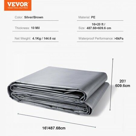 Tarp Waterproof Tarpaulin 16 x 20 ft 10Mil Plastic Poly Tear UV Resistant