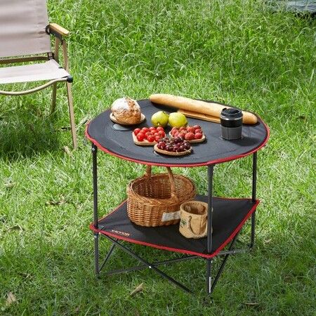 Folding Camping Table, Outdoor Portable Side Tables, Lightweight Fold Up Table, 600D Oxford Fabric & Steel Ultra Compact Work Table with Large Storage & Carry Bag, For Beach Picnic, 28.3"x24"