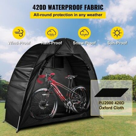 Bicycle Storage Tent Bike Storage Cover 210D Waterproof Black w/ Carry Bag